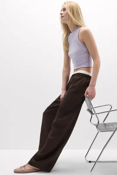 Intimissimi Pantalone Lungo con Coulisse in Tela di Lino The Pure Linen Donna Marrone