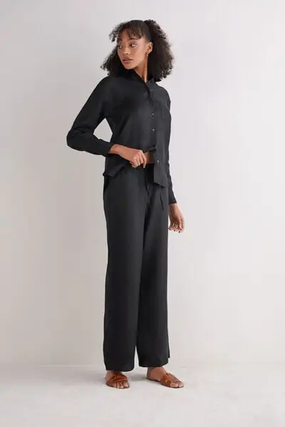 Intimissimi Pantalone Lungo con Coulisse in Tela di Lino The Pure Linen Donna Nero