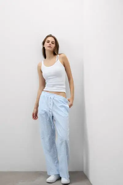 Intimissimi Pantaloni in Tela di Cotone Plumetis Romantic Stripes Donna Righe