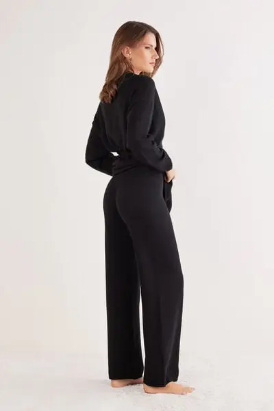Intimissimi Pantaloni Lunghi a Palazzo 100% Cashmere Donna Nero