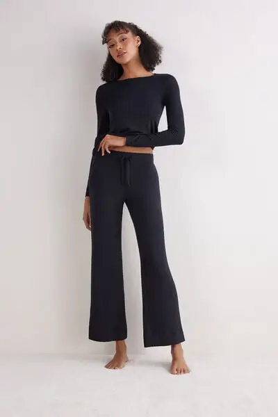 Intimissimi Pantaloni Lunghi a Palazzo in Modal Donna Nero