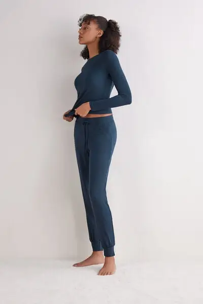 Intimissimi Pantaloni Lunghi in Modal con Polsino Donna Blu