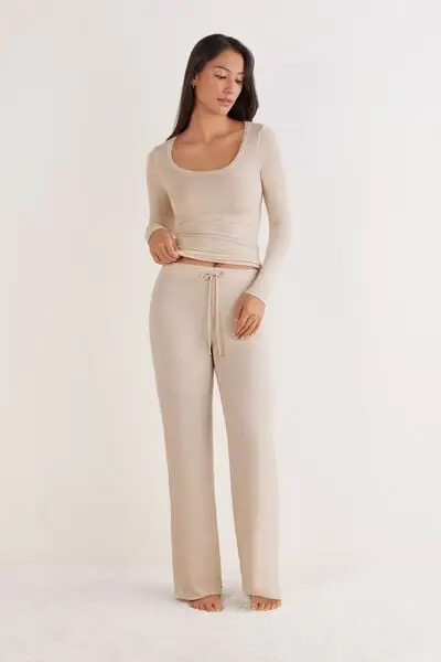 Intimissimi Pantaloni Lunghi Palazzo in Modal con Cashmere Light Donna Beige