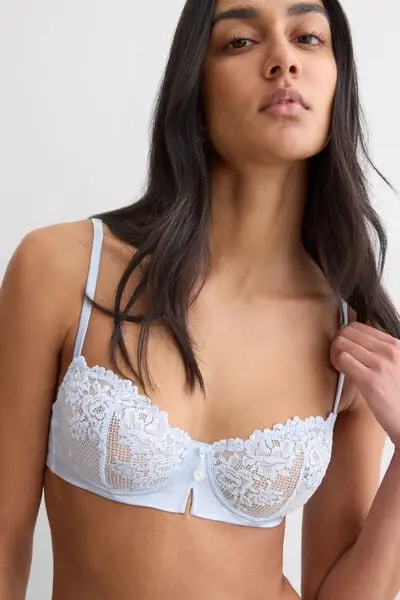 Intimissimi Reggiseno Balconcino Denise in Seta e Pizzo Silky Flowers Donna Azzurro