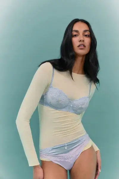 Reggiseno Balconcino Denise in Seta e Pizzo Silky Flowers Donna Blu