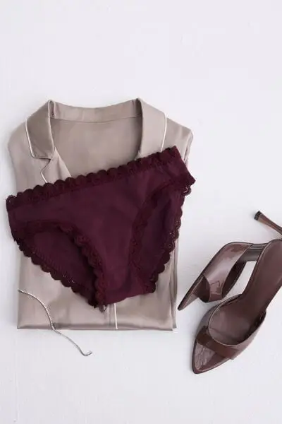 Slip in Cotone e Pizzo Donna Bordeaux