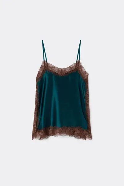 Intimissimi Top in Raso di Seta con Pizzo a Contrasto Lace Perfection Donna Verde