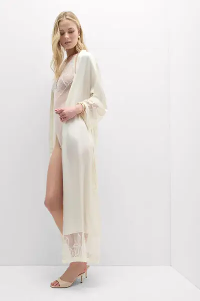 Intimissimi Vestaglia Lunga in Seta e Pizzo My Forever Love Donna Avorio