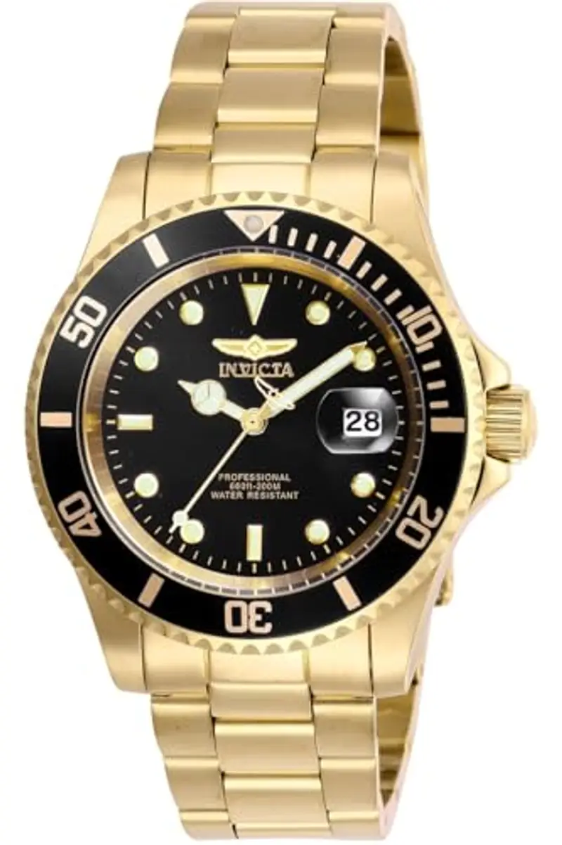 Invicta Pro Diver - Orologio da uomo in acciaio inossidabile con movimento al quarzo - 40 mm, Oro / Nero