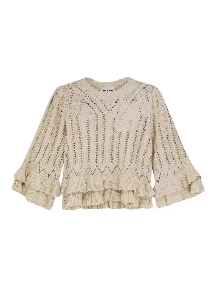 Isabel Marant Etoile Maglia Frilly In Cotone Con Volant Beige