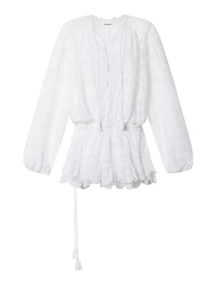 Isabel Marant Etoile Vestito Corto Bianco Con Dettagli San Gallo