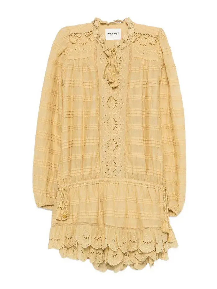 Isabel Marant Etoile Vestito Corto Giallo Con Dettagli San Gallo