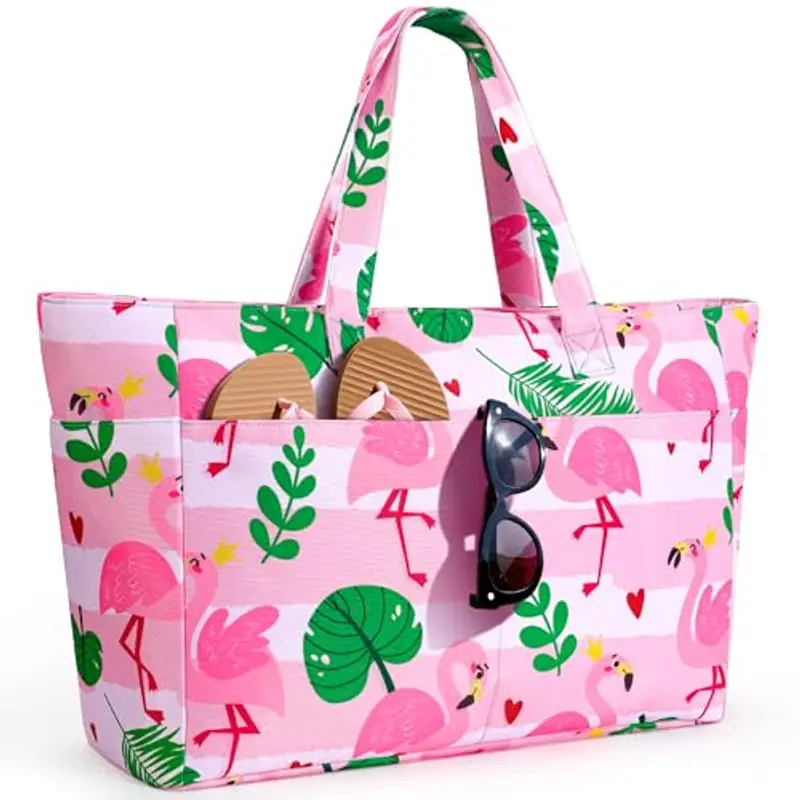 ISEYOU Borsa Mare Grande XXL Famiglia, Borsa Spiaggia con Chiusura Zip e Impermeabile, Leggera e Pieghevole