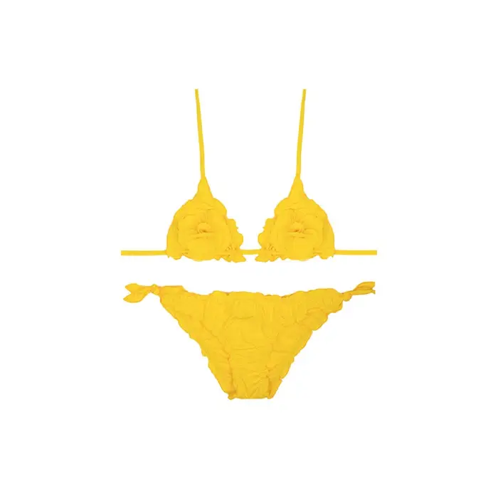 Bikini Triangolo Con Frou E Costume Slip Fiocchi Giallo Bambina Anni