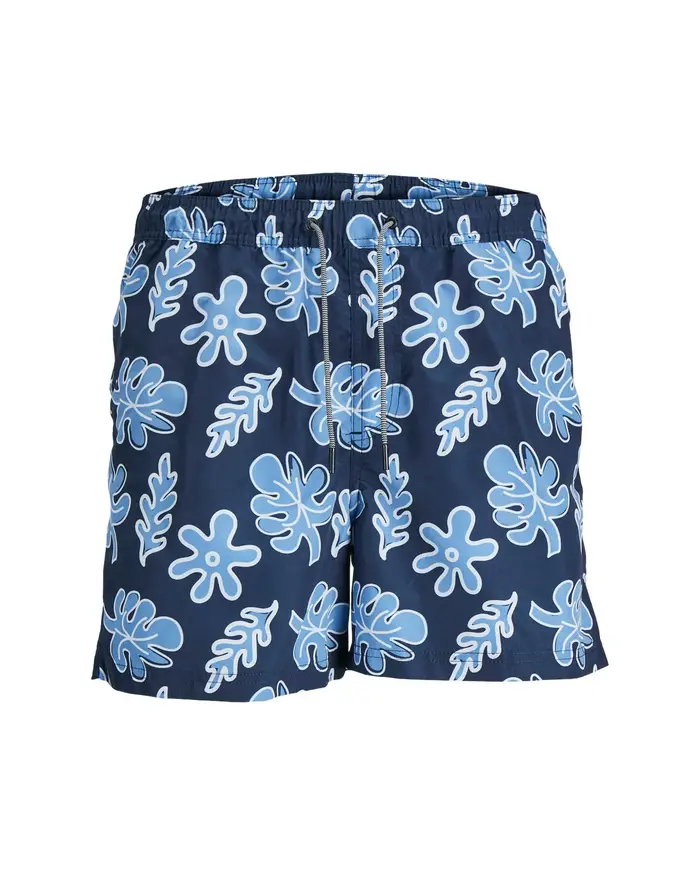 Boxer mare blu con fantasia foglie azzurre