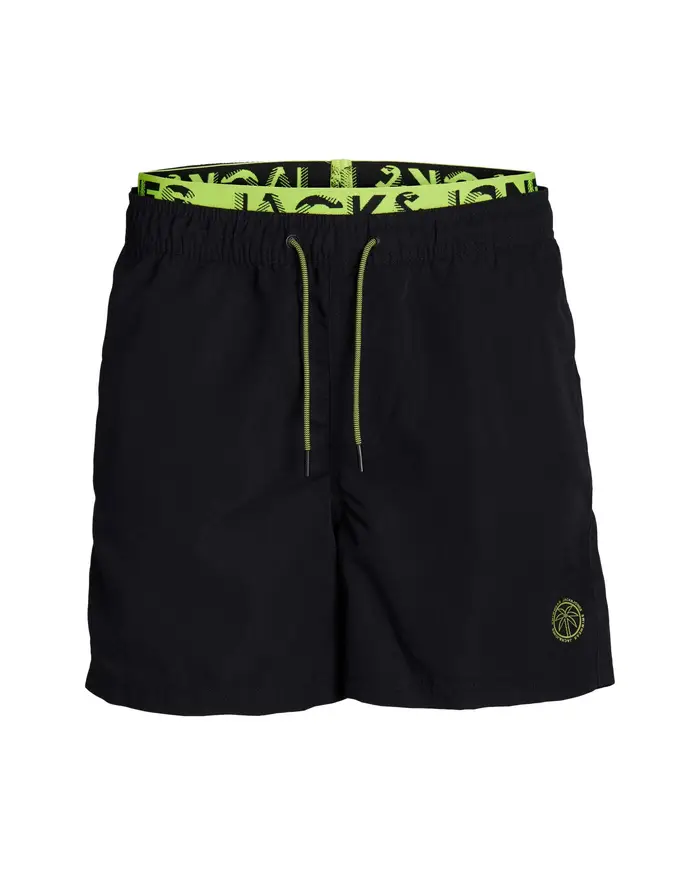 Boxer mare nero con elastico giallo fluo e logo bollo piccolo con palma