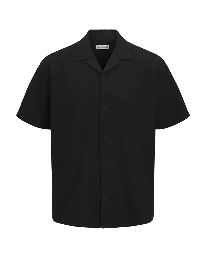 Jack & Jones Camicia mezza manica nera in cotone a nido d ape