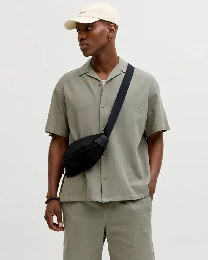 Jack & Jones Camicia mezza manica salvia in cotone con trama a nido d ape