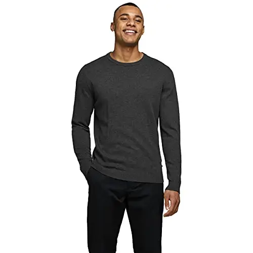 JACK & JONES Jjebasic Knit Crew Neck Noos, Felpa Uomo, Grigio (Dark Grey Melange Dark Melange), X