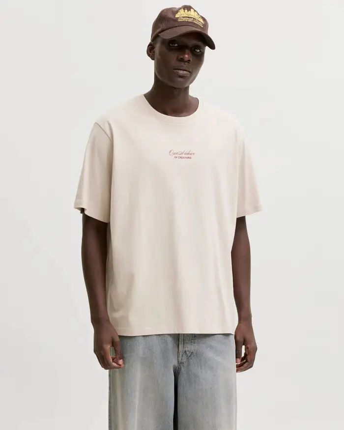 Jack & Jones T-shirt a maniche corte beige in cotone con stampa sul retro