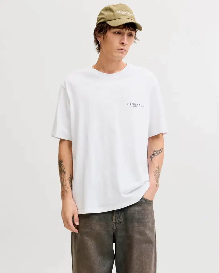 Jack & Jones T-shirt bianca in cotone con stampa floreale sul retro