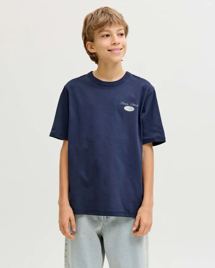 Jack & Jones T-shirt blu in puro cotone con scritta Era of denim