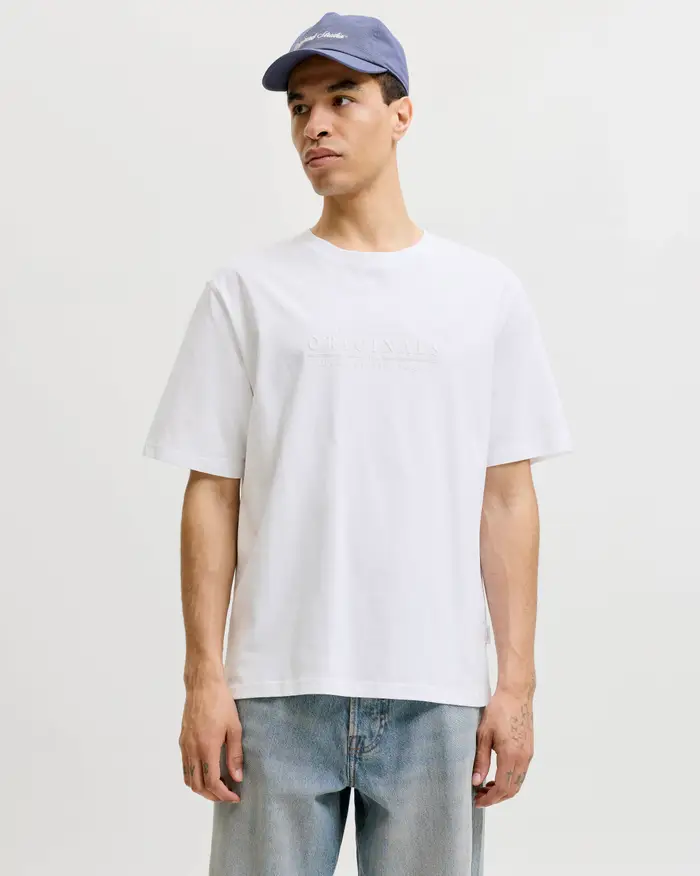 Jack & Jones T-shirt mezza manica bianca in cotone con ricamo logo