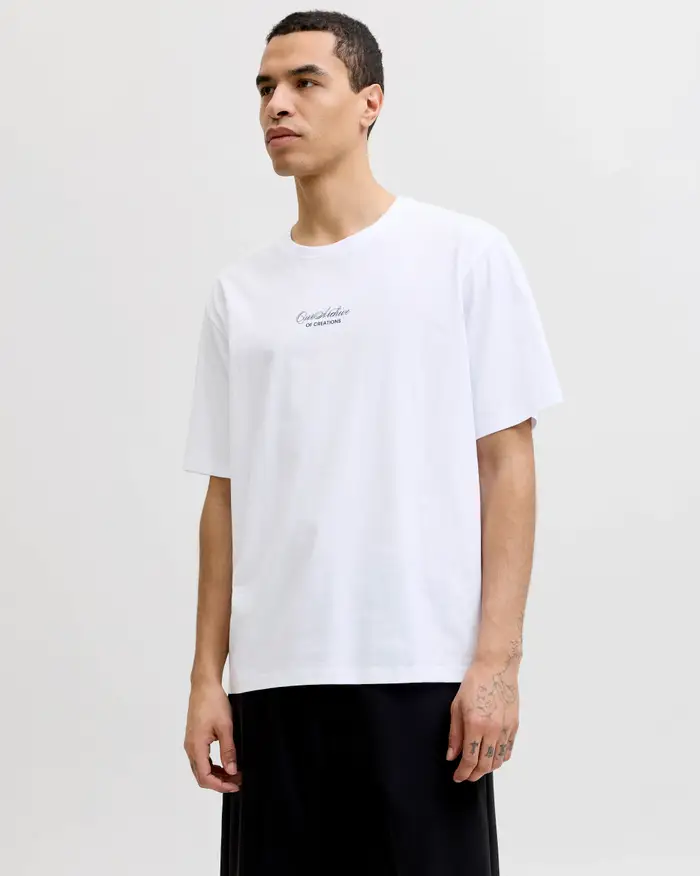 Jack & Jones T-shirt mezza manica bianca in cotone con stampa sulla schiena