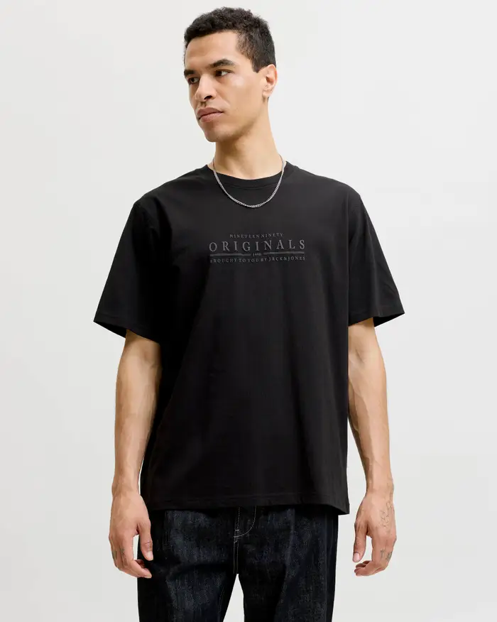 Jack & Jones T-shirt mezza manica nera in cotone con ricamo logo