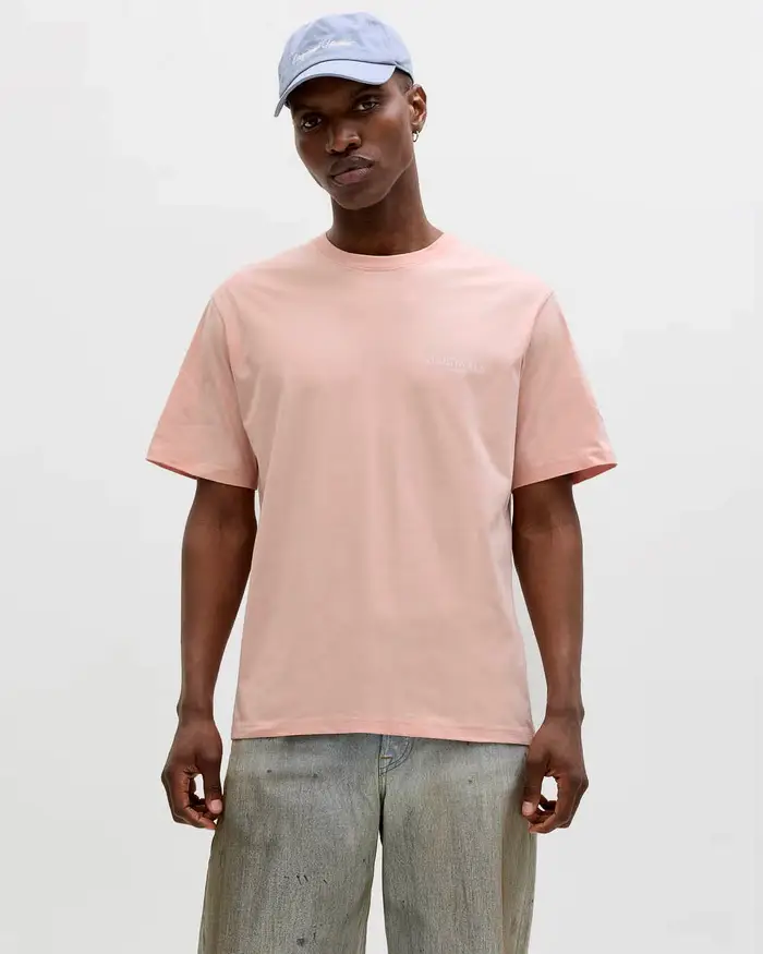 Jack & Jones T-shirt mezza manica rosa in cotone con stampa floreale sul retro