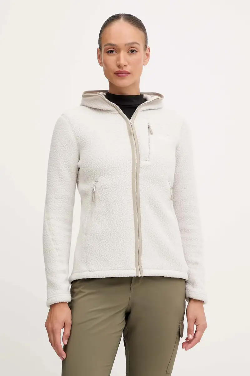 Jack Wolfskin felpa in pile CRADLE MOUNTAIN PILE donna colore beige con cappuccio A65442