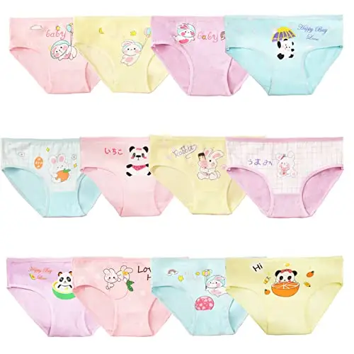 JackLoveBriefs 12 Slip in Cotone per Ragazze Intimo con Vari Motivi 7-9 Anni, Multicolore，Dimensione