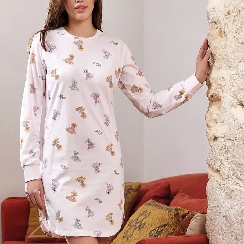 Jadea Camicia da notte puppy 5246 caldo cotone rosa