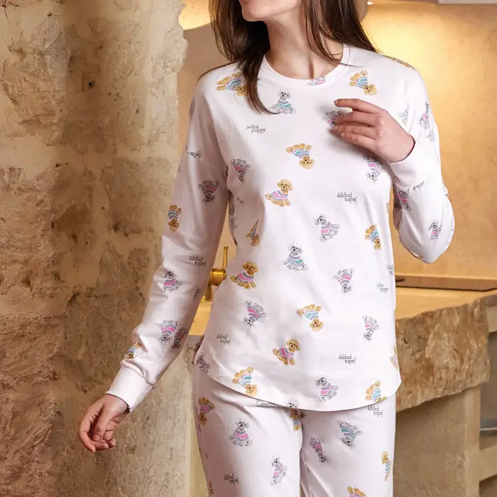 Jadea Pigiama girocollo puppy 5245 caldo cotone donna rosa