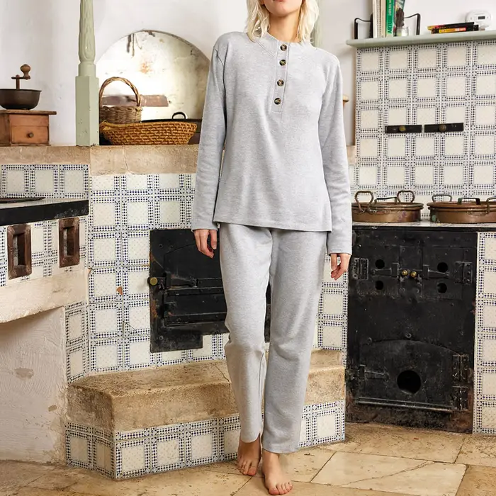 Jadea Pigiama tinta unita caldo cotone 5232 donna denim melange