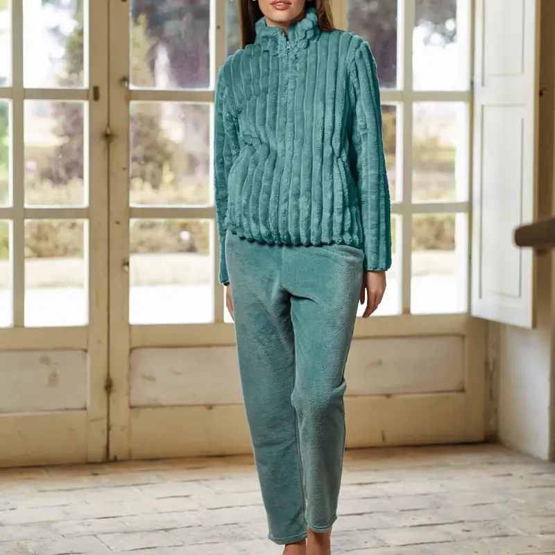 Jadea Tuta da casa coral fleece 5236 tinta unita donna salvia