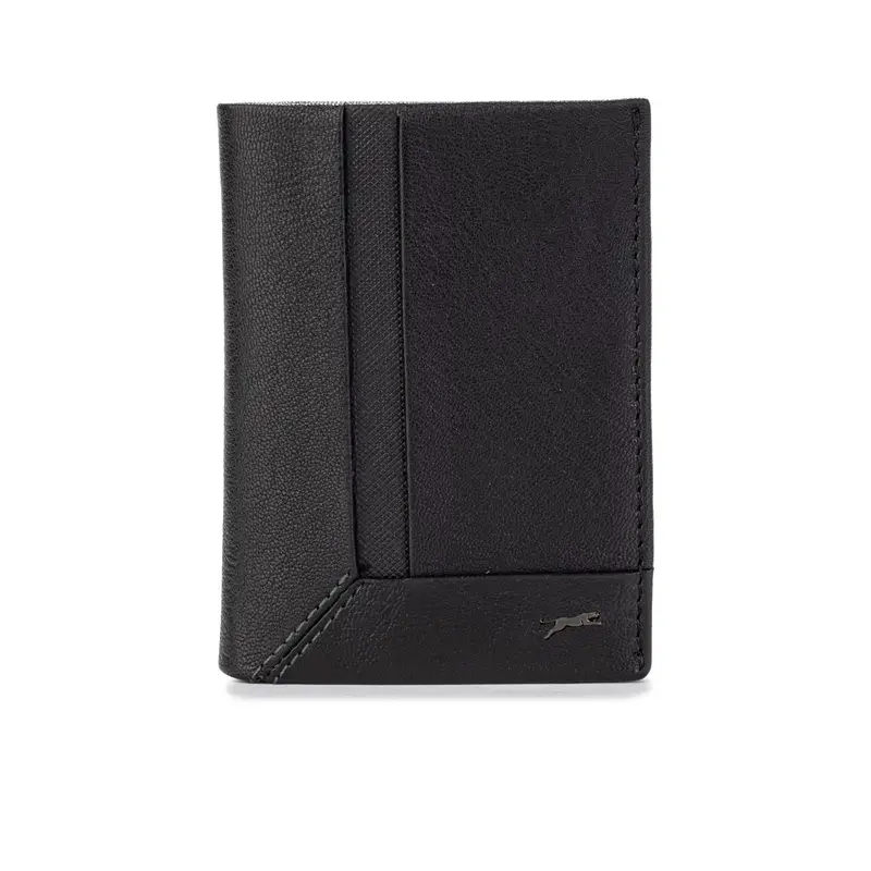 JAGUAR Portafoglio verticale nero da uomo con logo e cuciture