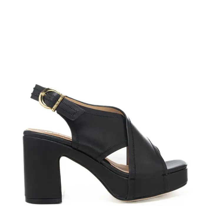 scarpe alte da donna con fasce frontali a incrocio e tacco a blocco neri