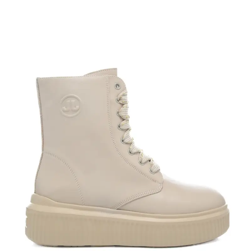 Janet E Janet stivaletti stringati da donna con logo monogram impresso sulla parte alta beige