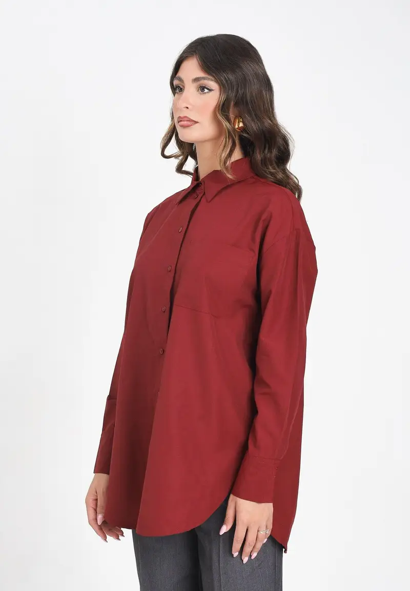 JDY Camicia a manica lunga bordeaux da donna