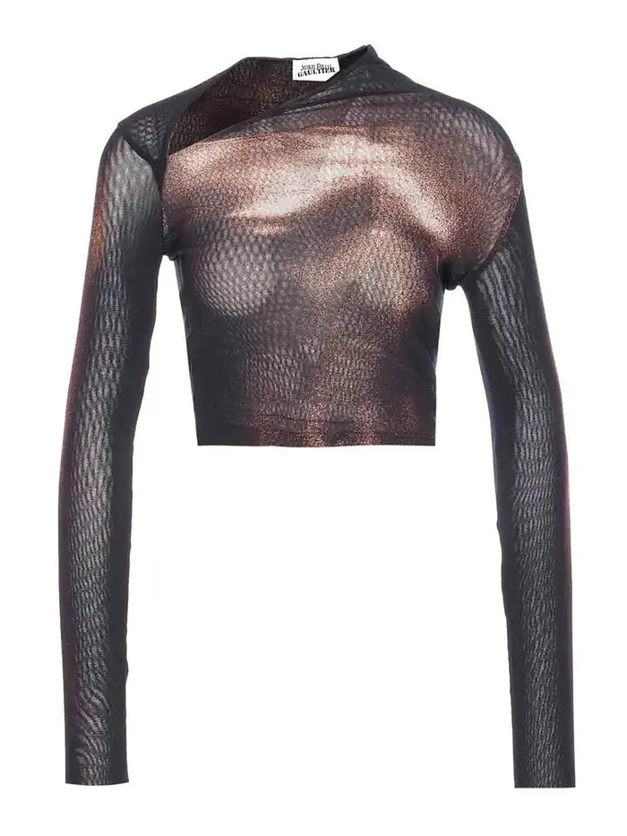 Jean Paul Gaultier Top asimmetrico a maglie nera Nero