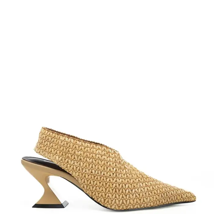 scarpe da donna in tessuto intrecciato con tacco scultoreo sabbia