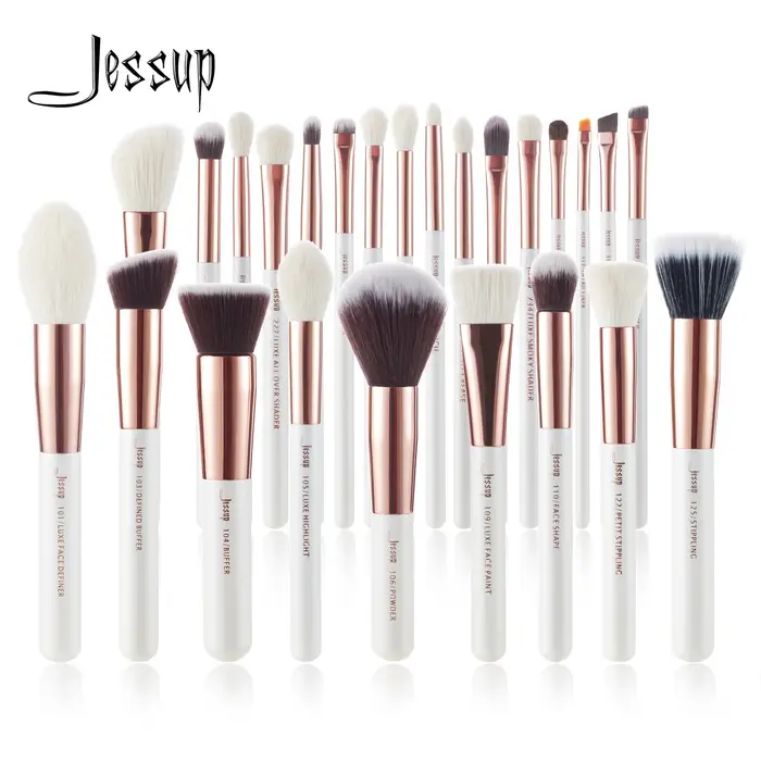 Jessup Bianco Perla/Oro Rosa Pennelli Professionali per Trucco 25 pezzi pennelli Kit Strumenti Pennelli Trucco Set Fondotinta Pennelli