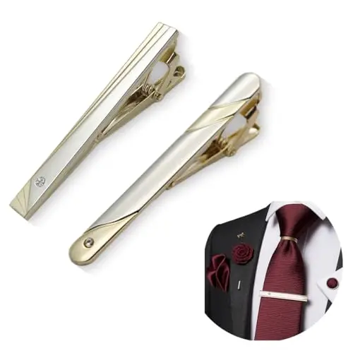 JEYORZY 2pcs Fermacravatte Uomo Classici in Rame, Clip di Cravatta Set, ferma cravatta da uomo, Fermacravatte Eleganti