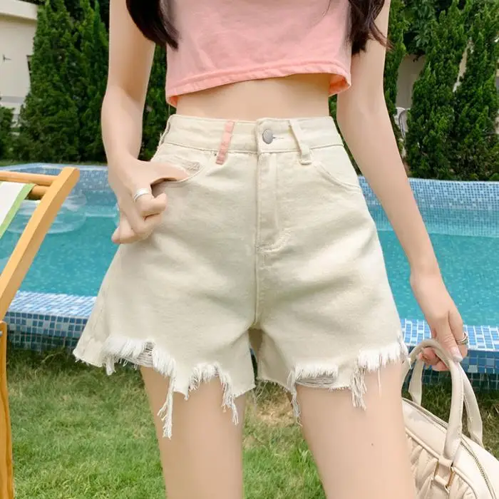 Pantaloncini di Jeans da Donna per l Estate Nuovo Stile, Larghi e Vita Alta Tasca Posteriore 2XL