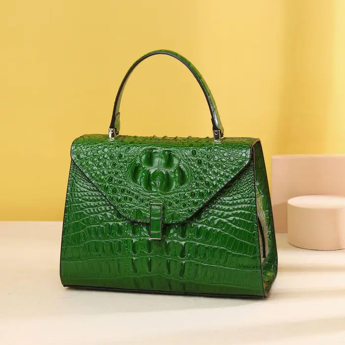 Borsa a Mano Valle con Fantasia Osso di Coccodrillo per Donna, Chiusura a Fibbia Classica, Borsa alla Moda da Donna, Borsa a Spalla Singola a Tracolla verde