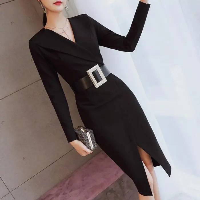 Temperamento primaverile, Stile da signora fredda e cool, Stile, e Abbigliamento da donna matura, Gonna a spacco monospalla 2XL nero