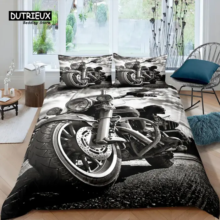 Casa Soggiorno Lusso Set Biancheria da Letto 3D Motocicletta Set Copripiumino Ragazza Federa Set Biancheria da Letto Bambini e King EU/US/AU/UK EU single(135x200cm)