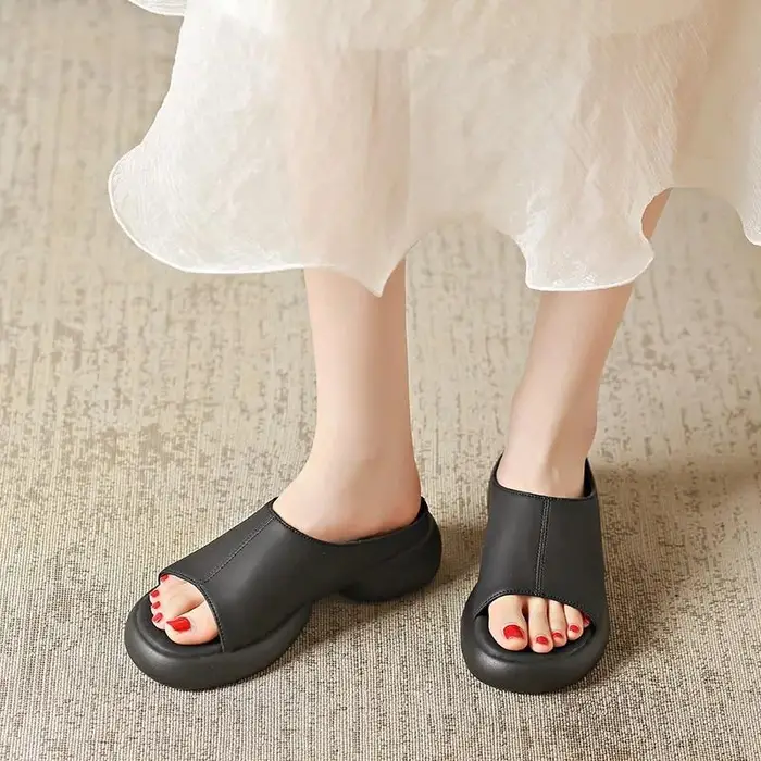 Scarpe da Donna Pantofole da Donna di Alta Qualità a Punta Aperta Pantofole Casual da Esterno da Donna Punta Rotonda Cucito Tacco Medio Sandali da Donna 40