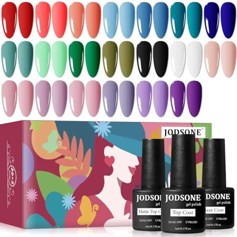 JODSONE 23 Pezzi Smalto Semipermanente Unghie, con Base Coat e Glossy & Matt Top Coat, multicolore per unghie a lunga durata adatto a tutte